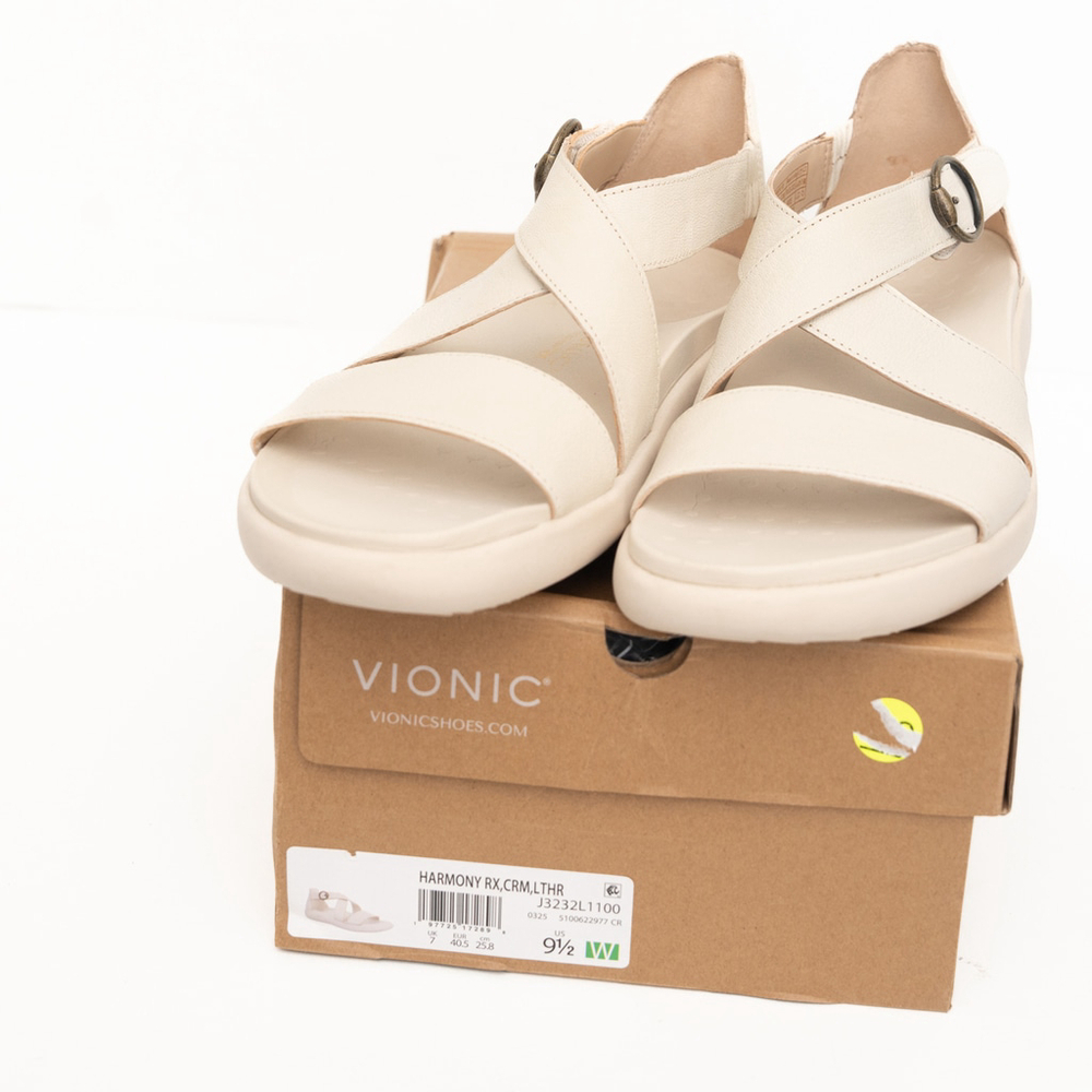 Vionic - Harmony RX Cream Leather Comfort Sandals Size 9.5 Wide